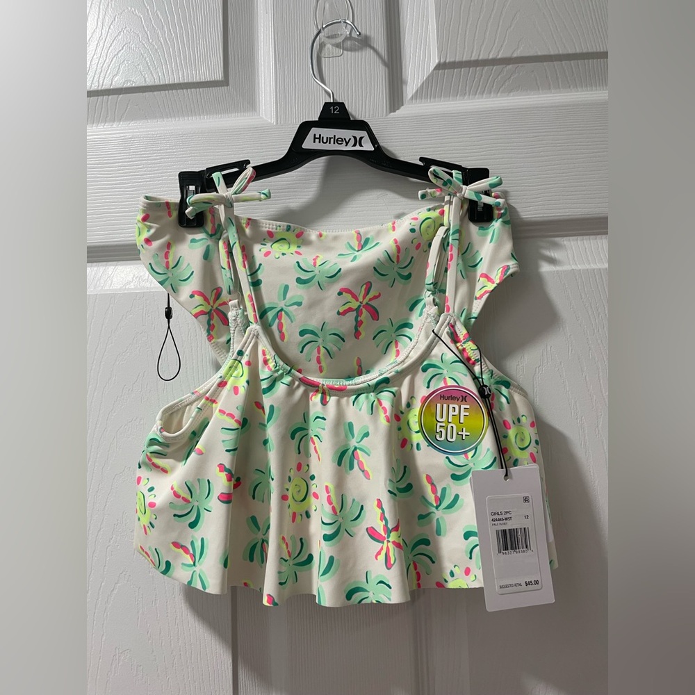 Hurley Tropical Print Bikini Top with Pink and Green Accents